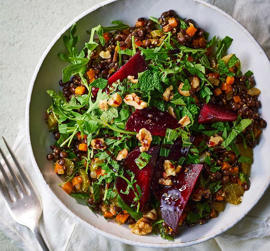 Roast Beetroot, Lentils and Walnut Salad